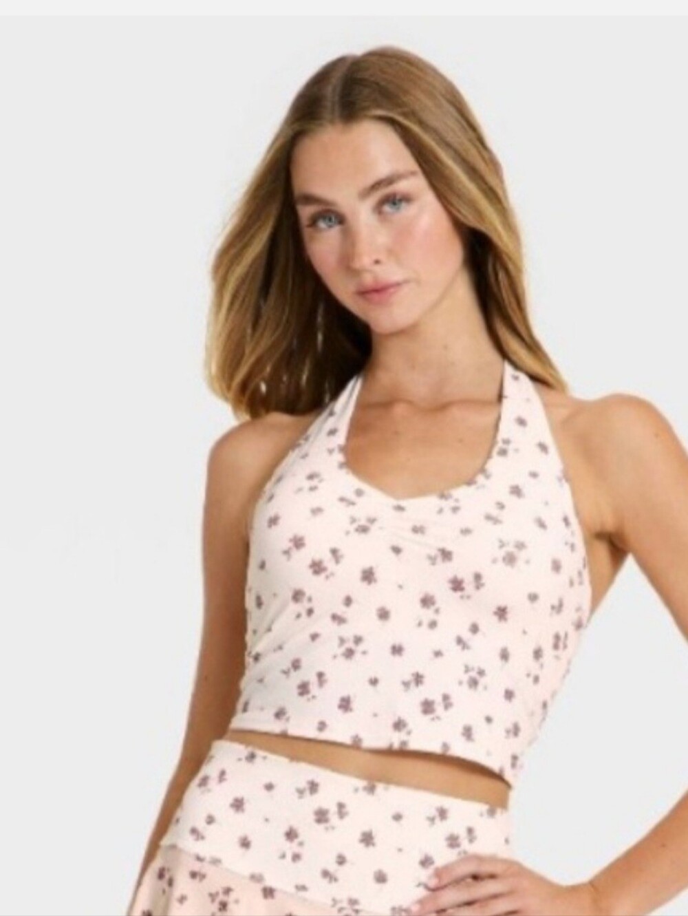 Women's Halter Support Tank Top - JoyLab. Cream Floral.